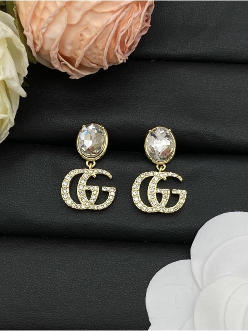 Fashion Jewelry Gold-tone Crystal GG Drop Earrings